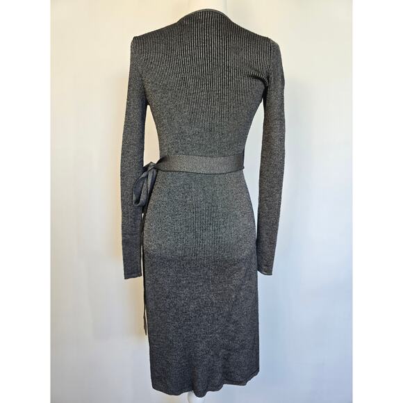 Diane von Furstenberg Grey/Silver Wool-Blend Wrap Midi Dress Sz XS/S - Picture 4 of 5